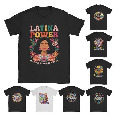 Men T-Shirts Latina Power Women Flowers Unique Cotton Tee Shirt Short Sleeve Hispanic Heritage Month T Shirts Merchandise Gift
