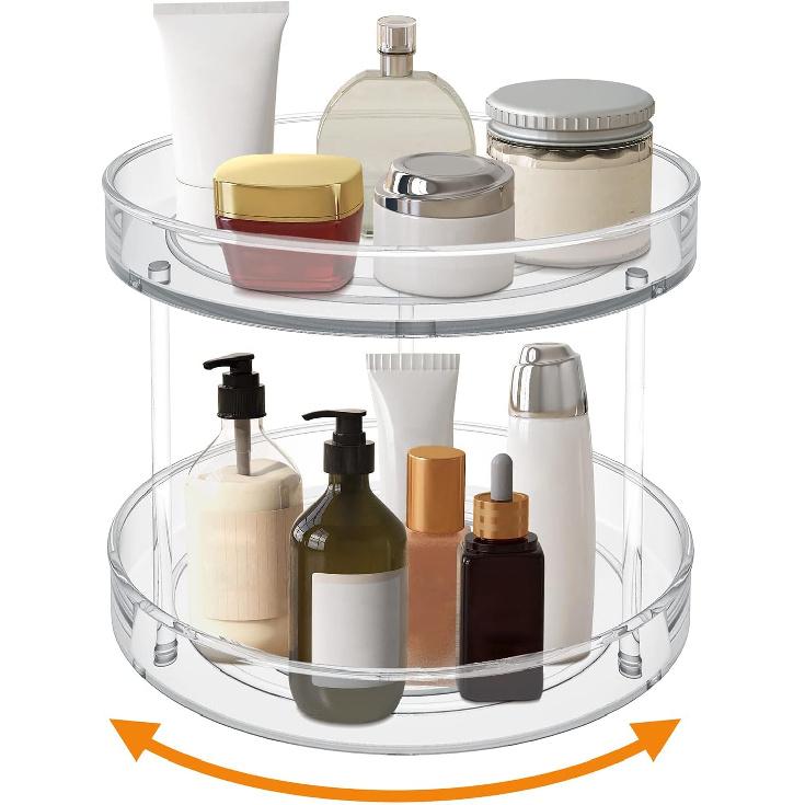 VAEHOLD 2 Tier Lazy Susan Turntable Spice Rack Organizer for Kitchen Cabinet, Farmhouse Tiered Tray Decorative Trays for Fruit, Snacks - Organizer