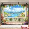 2D Romantic Lake View Backdrop, European Garden Balcony Photography Background