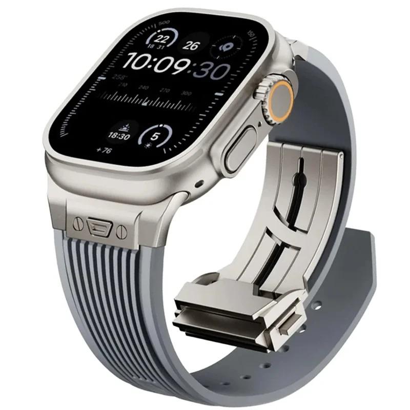 

Men Rubber Strap for Apple Watch Ultra 3 49mm Series 11 10 46mm Sports Soft Band for Iwatch 9 8 7 6 5 4 SE 3 44mm 45mm Bracelet 46mm 45mm 44mm