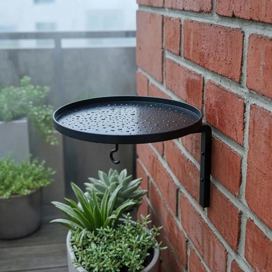 Wall Mounted Bird Bath, Outdoor Bird Bath Tray with Feeder Hook, Metal Bird Bath Tray for Garden Yard Wall Fence Bird Feeder Not Included
