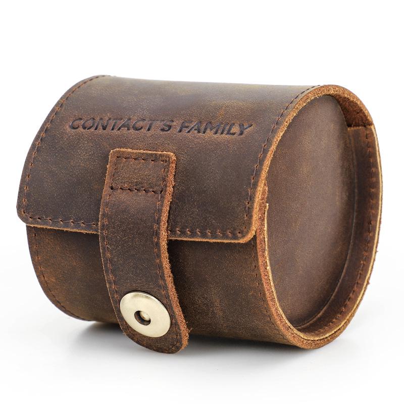 Retro Crazy Horse Leather Single Watch Travel Case