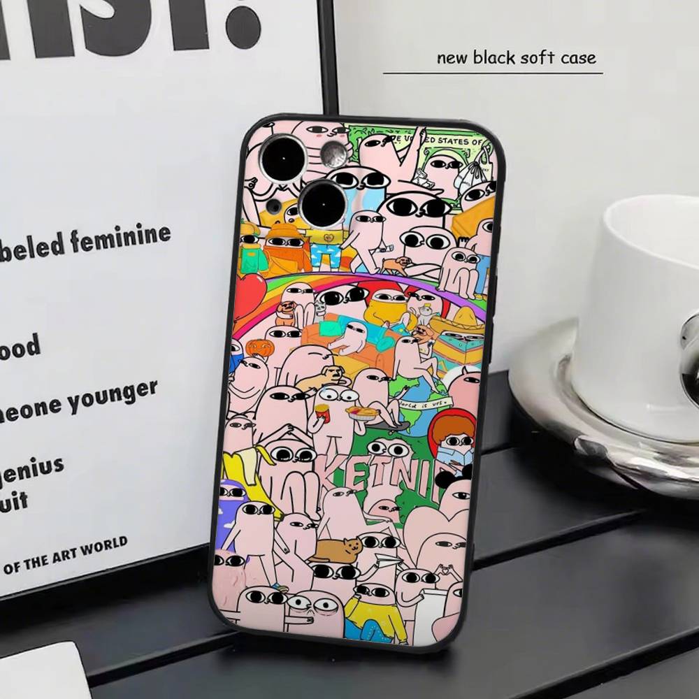 Pink Cartoon Funny big eyes ketnipz For iPhone 17 air 16 15 14 13 12 11 Pro Black Soft Cover Phone Case
