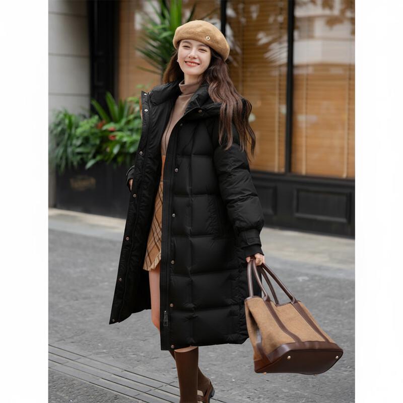 Mocana Women's Long Hooded 90% White Duck Down Puffer Jacket