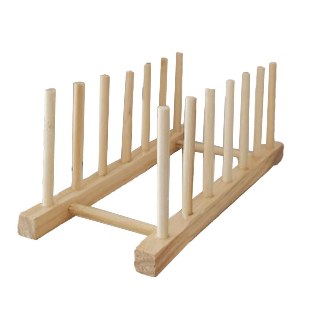 Vertical Wooden Dish Drying Rack 6 Grids Pine Wood Dish Drying Rack with Stable Base for Cups Cutting Boards