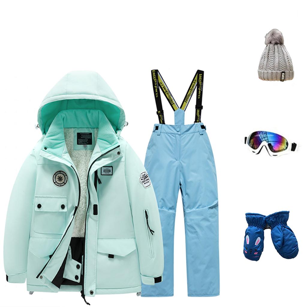 Children's Fashion Skiwear Set Boys' And Girls' Thickened Waterproof Thermal Ski Suit Five-Piece Outfit With Jacket And Trousers