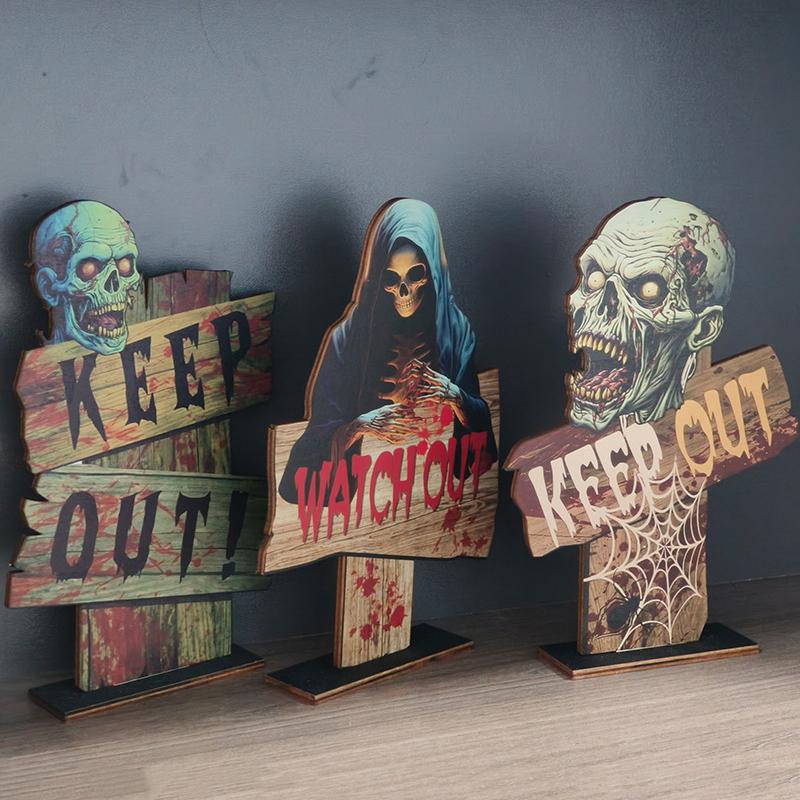1pcs Vintage Halloween Wooden Decorations - Gothic Cross Ghost Desktop Ornament For Spooky Party Creative Home Decor