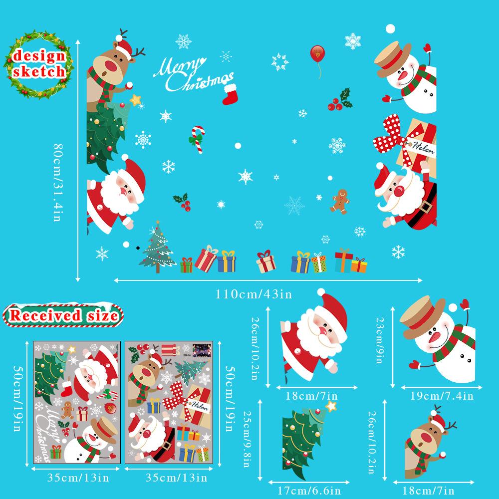2PCS PVC Christmas Window Stickers Snowman Snowflake Santa Claus Window Electrostatic Sticker Merry Christmas Decals Home Decoration