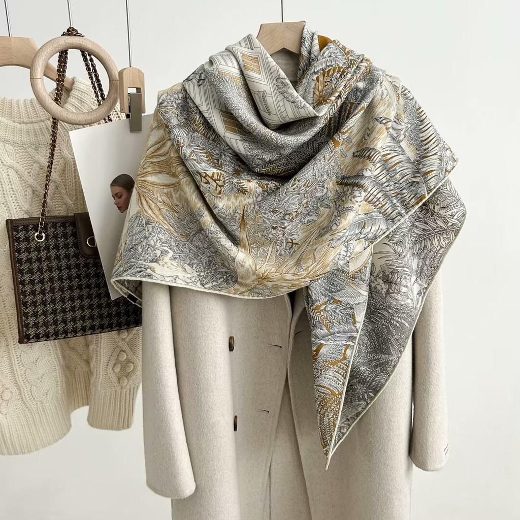 New silk wool square scarf women's versatile fashion autumn and winter warm silk silk scarf shawl silk wool square scarf