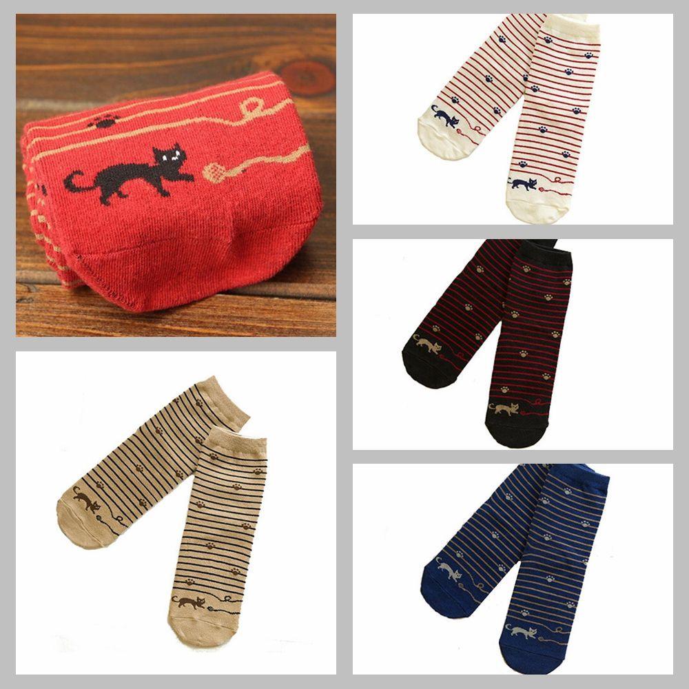 

Милые красочные носки с изображением животных из мультфильмов, высокие носки до щиколотки с рисунком кошки в полоску из хлопка