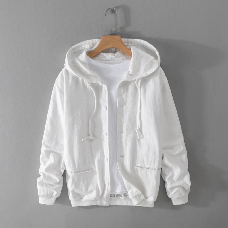 Linen Hooded Jacket for Men Casual Trend Spring Autumn Outerwear Blazer Top Clothes