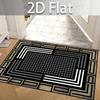 2D Flat Light Luxury Vintage Modern Geometric Line Entry Mat, Black, White, and Brown Contrasting Color Square Frame Pattern High-Definition Printed D