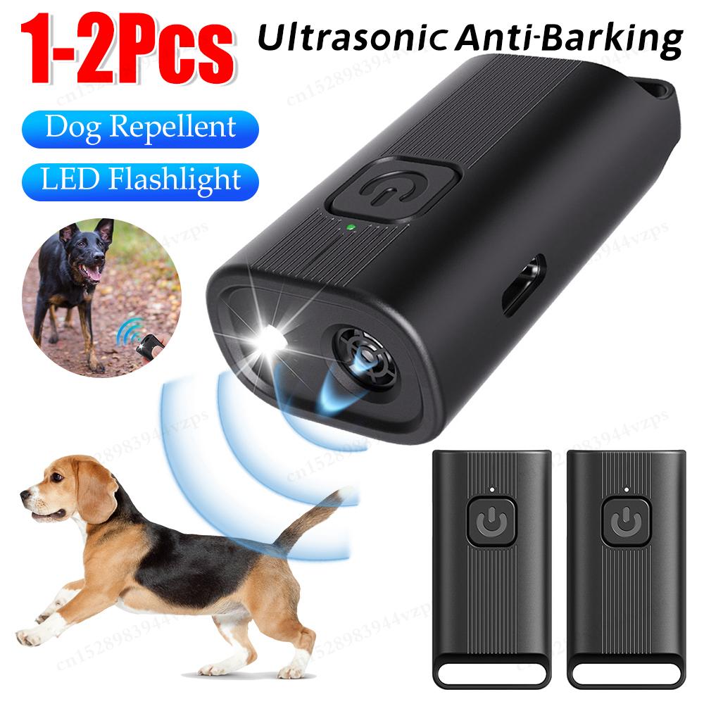Mini Dog Bark Deterrent Device Rechargeable Ultrasonic Anti-Barking Device Dog Repeller with LED Flashlight Dog Trainer Supplies