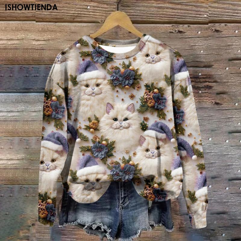 Women Casual Long Sleeve Sweatshirt 3d Print Women's Round Neck Pullovers Female Clothes Tops