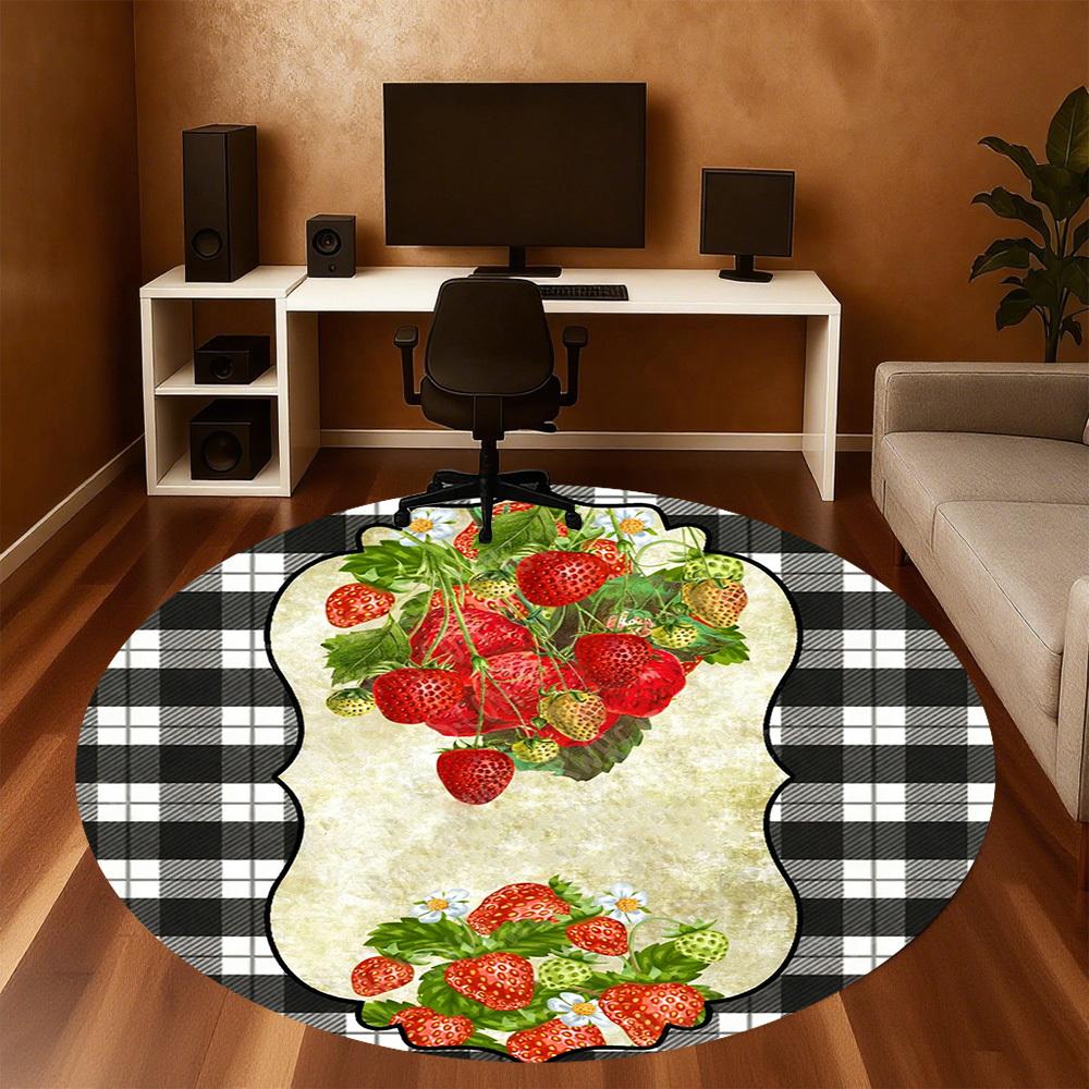 1PC strawberry plaid Office Round Area Rug, Under Office Chairs Bedroom Living Room Home Decor,Carpet for Office, -1110248