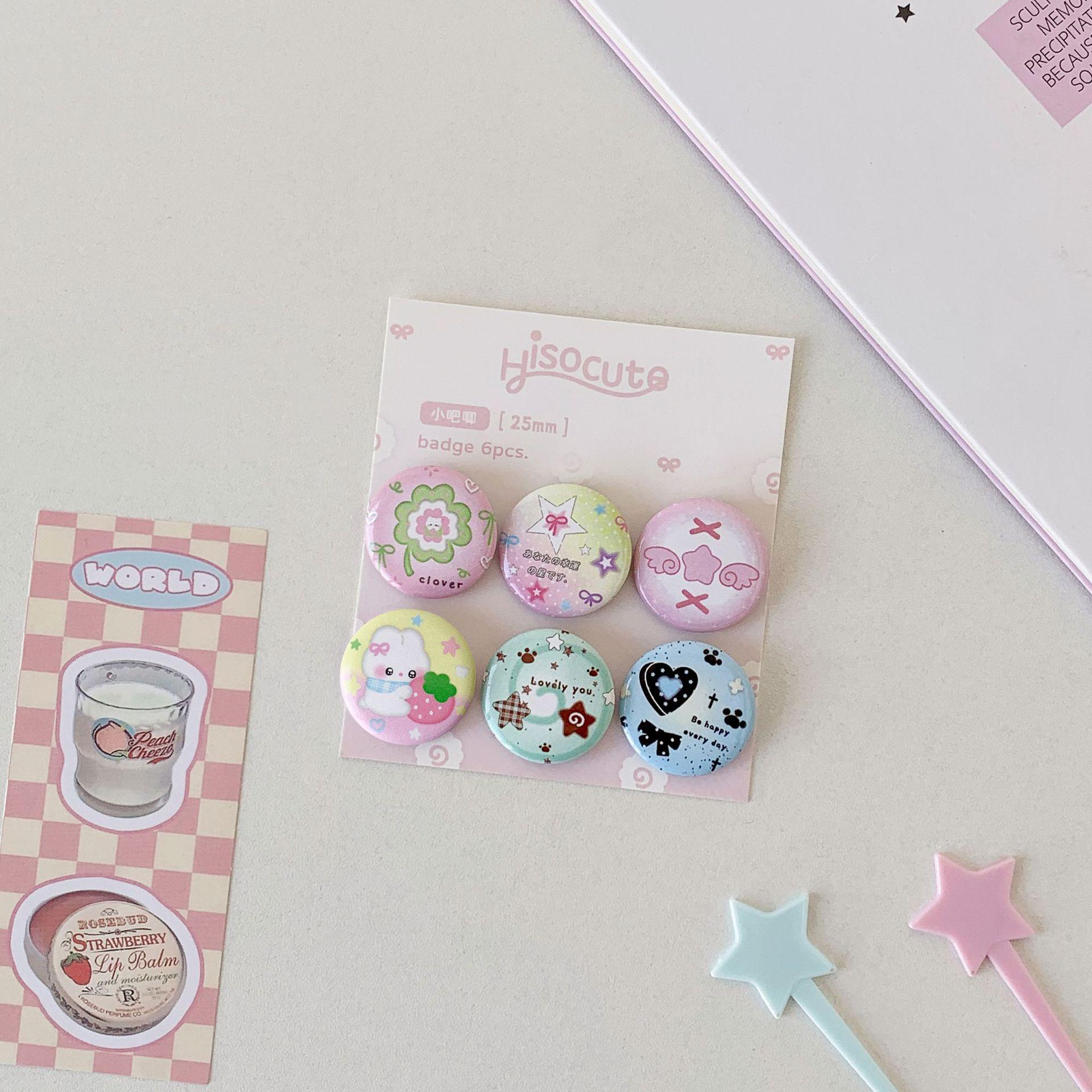

6Pcs Cute Cartoon Mini Cartoon Button Badge Kawaii Retro Girls Kids Backpack Pencil Bag DIY Decorative Brooch Pin Accessories