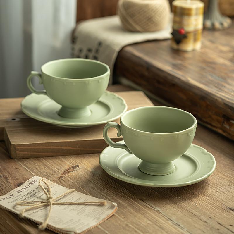 Elegantes und Exquisites Französisches Retro Keramik Kaffee Tassen und Untertassen Set, Nachmittagstee Geschirr, Frühstückstasse, Blumentee Tasse