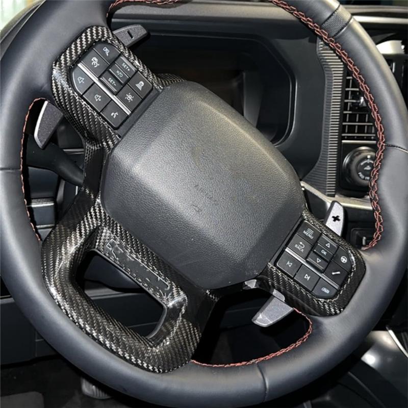 Interior Accessory Car Steering Wheel Cover Trim Dry Carbon Fiber For Ford F150 Raptor -2024