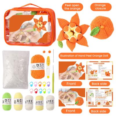 DIY Crochet Peelable Fruit Kit Cute Handmade Knitted Lifelike Orange Fruit Doll with Instruction Yarn