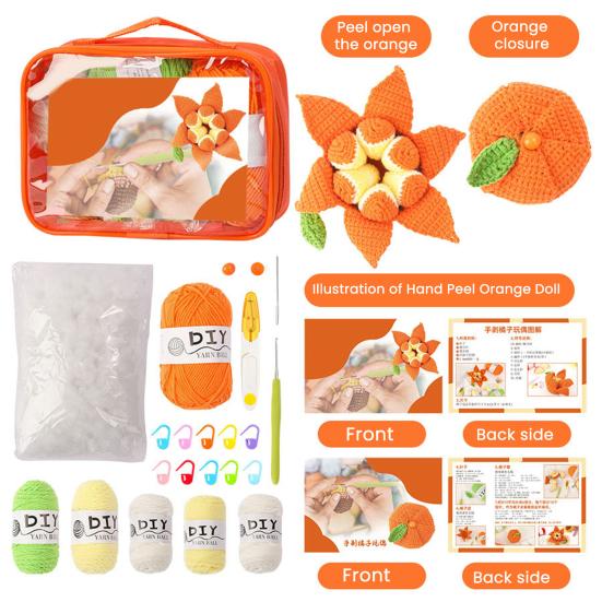 DIY Crochet Peelable Fruit Kit Cute Handmade Knitted Lifelike Orange Fruit Doll with Instruction Yarn Hook for Beginners Handicraft Lovers