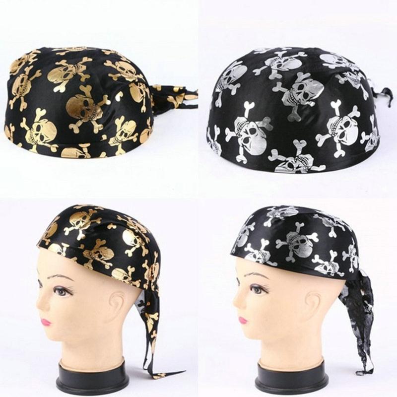 Hot Girls Skull Print Bandana Pirate Kerchief with Lovely Skull Print Turban Halloween Head Wrap Lovely Hair Kerchief