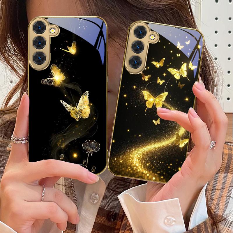 Winding golden light For Samsung Galaxy S20 FE S21 S22 S23 Plus S24 Ultra 25Ultra S21+ S9+ S22Plus Golden glass phone case
