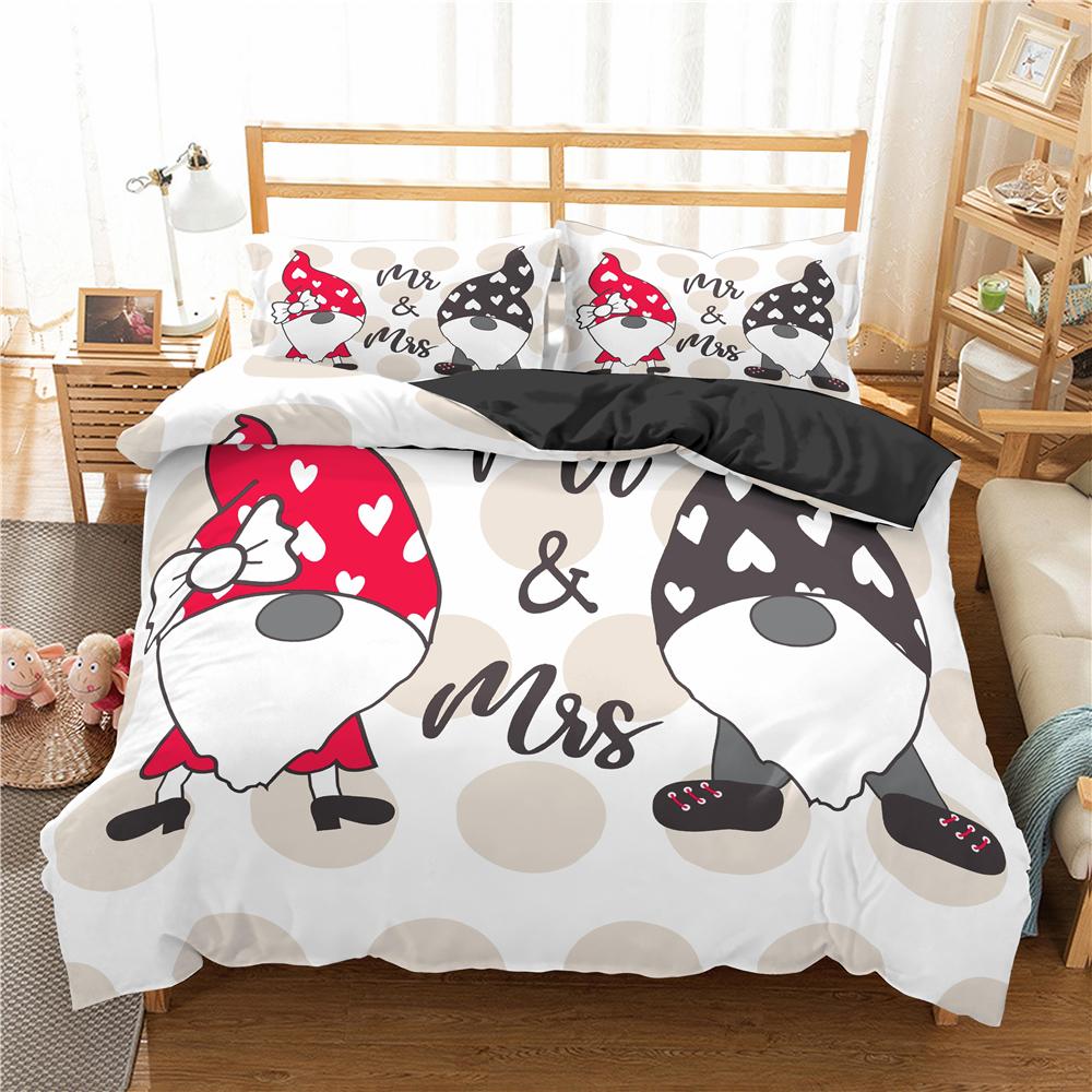 Lover Couples King Queen Duvet Cover Black And White Printed Bedding Set For Adults Valentine's Day Bedroom Decor Quilt Cover