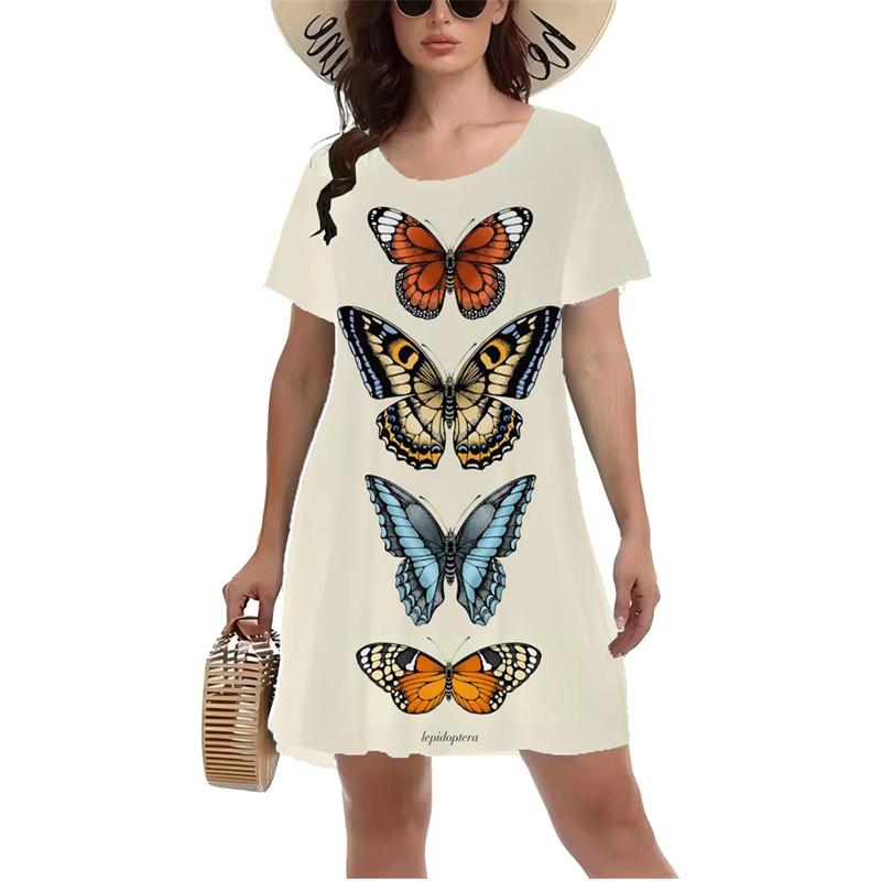 3D Colorful Butterfly Printed Dress Summer Short Sleeve O-neck Casual A-Line Dresses Fashion Lady Beach Vacation Dress Vestidos
