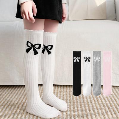 Sweet Bow Children's Long Socks Spring Summer Preppy Baby Girls Knee High Princess Socks Kids Cotton Student Stockings 3-8Y