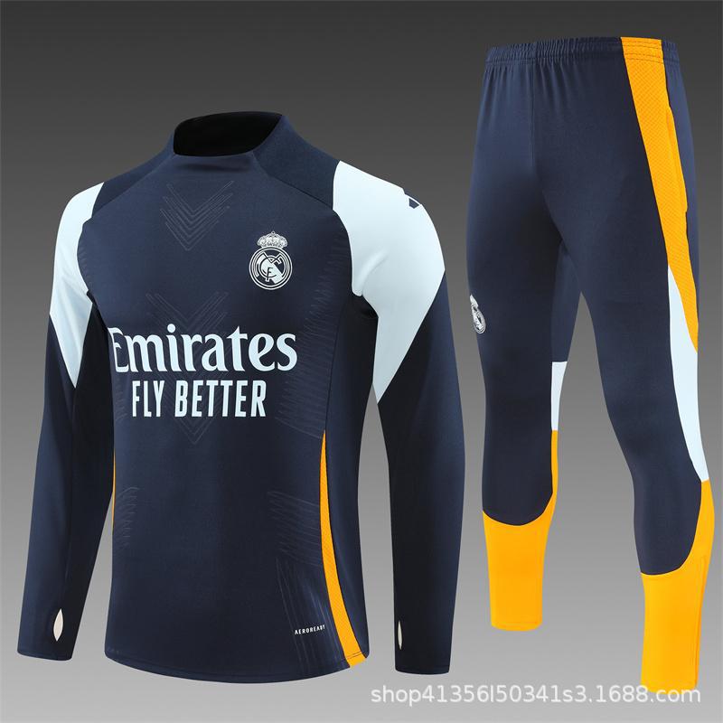 Maglia da Allenamento da Calcio Real Madrid a Maniche Lunghe Mezza Zip Tuta per Adulti e Bambini Stampa Maglia Mbappe