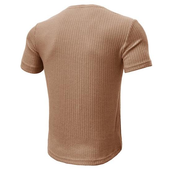 Letní pánské tričko s krátkým rukávem, knoflíkovým výstřihem do V, jednobarevné, žebrovaně pletené, pružné, slim fit, americký styl, pro svalovce, fitness, cvičební top