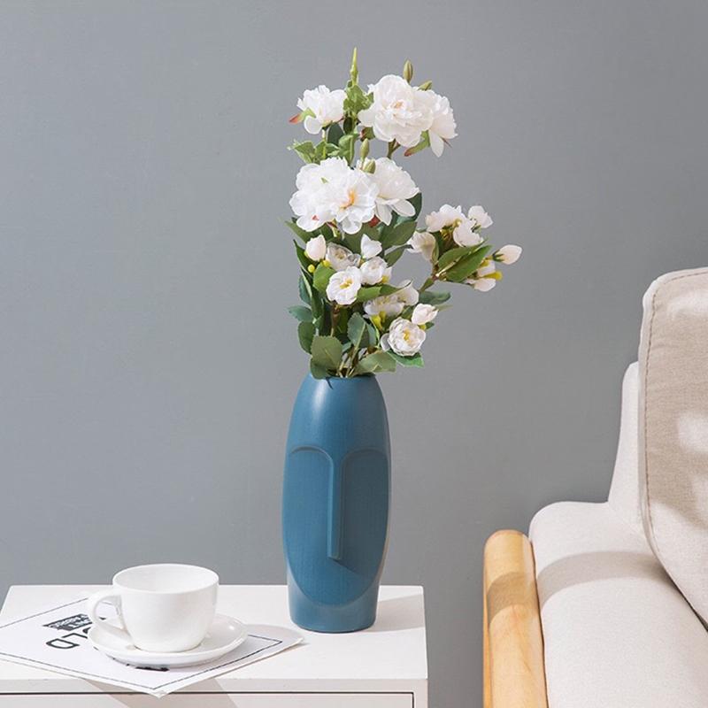 Abstract Face Flower Vase Imitation Ceramic Vases Modern Style Plastic Flower Pot Wedding Flower Arrangement Home Office Decor