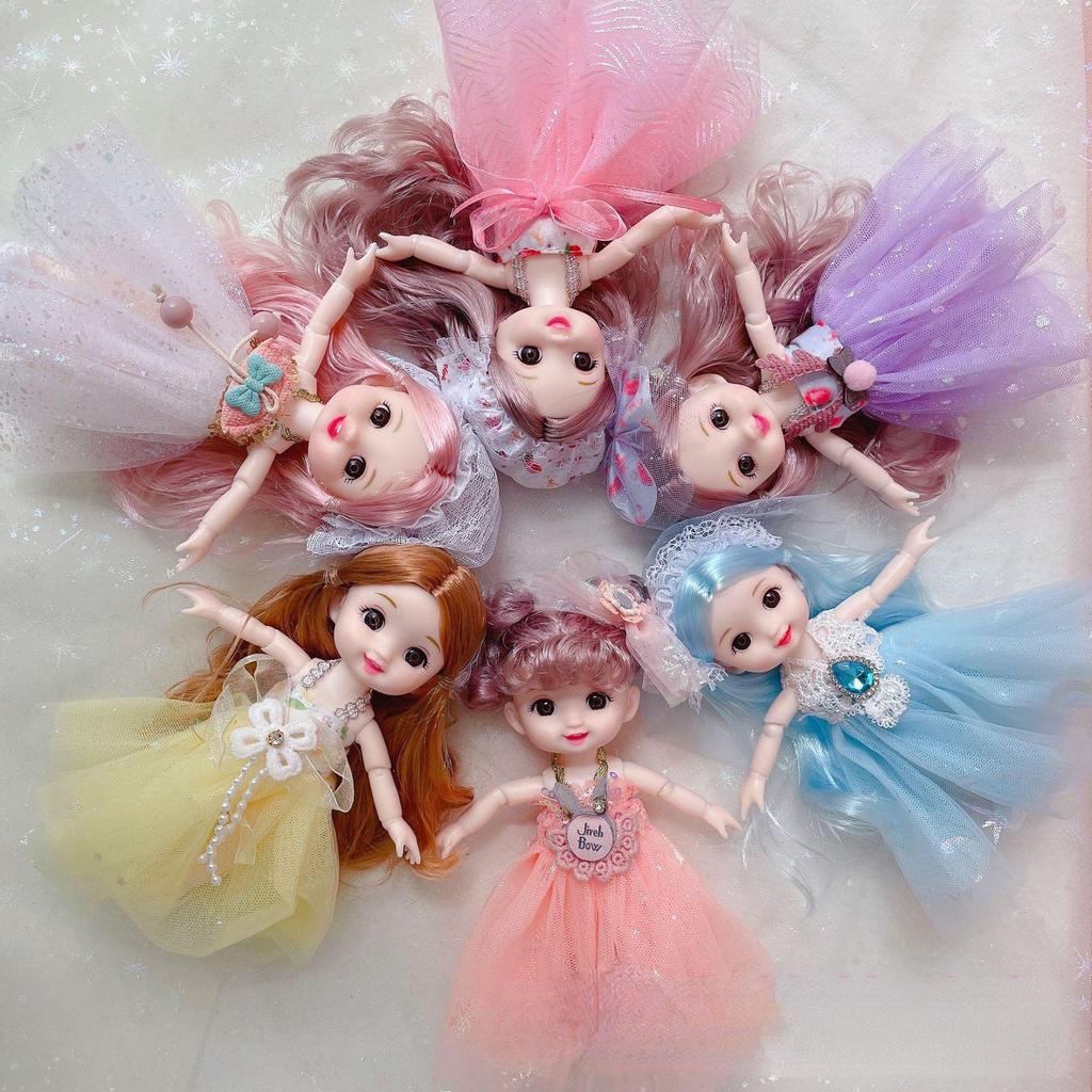 17CM Mini Beweegbare Pop Meisjes Speelgoed 3D Grote Ogen BJD Prinses Volledige Outfits Jurken Collectie Childrens Pop Gift