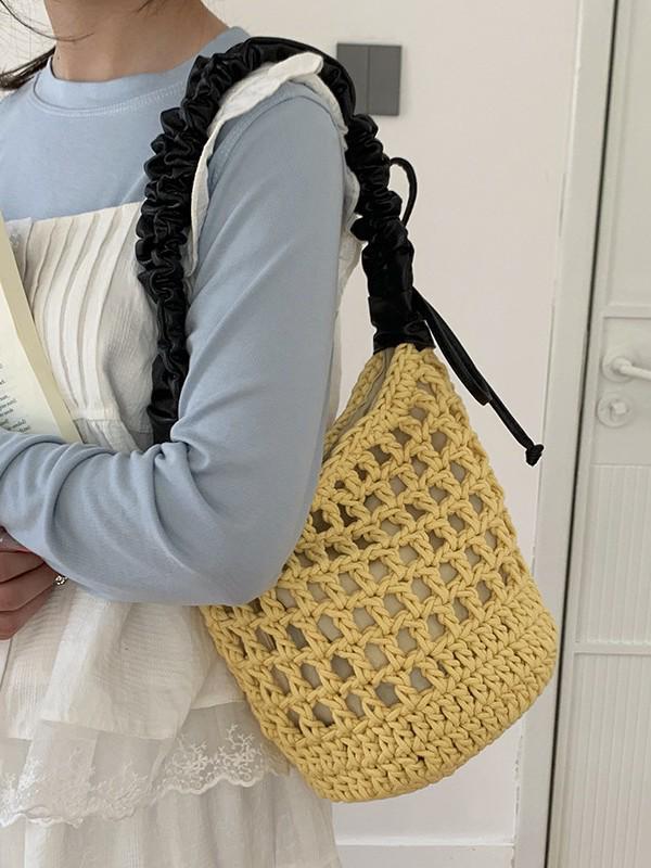 Korean Chic Woven Tote: Versatile Single Shoulder & Crossbody Beach Bag