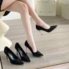 Black Suede High Heels Women's Stiletto Temperament Commuter Metal Head Single Shoes 2025 New Spring Pointed Women's Shoes Batch