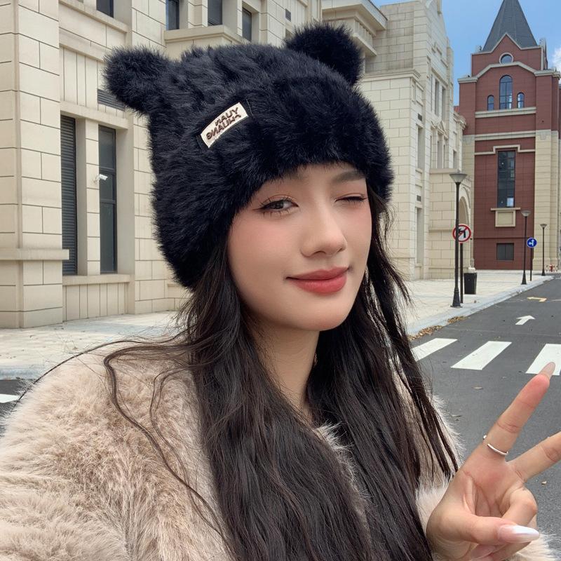 Korean New Autumn and Winter Hat for Women Solid Color Versatile Knitted Wool Hat for Winter Warmth and Cold Protection Fluffy Ear Protection Hat