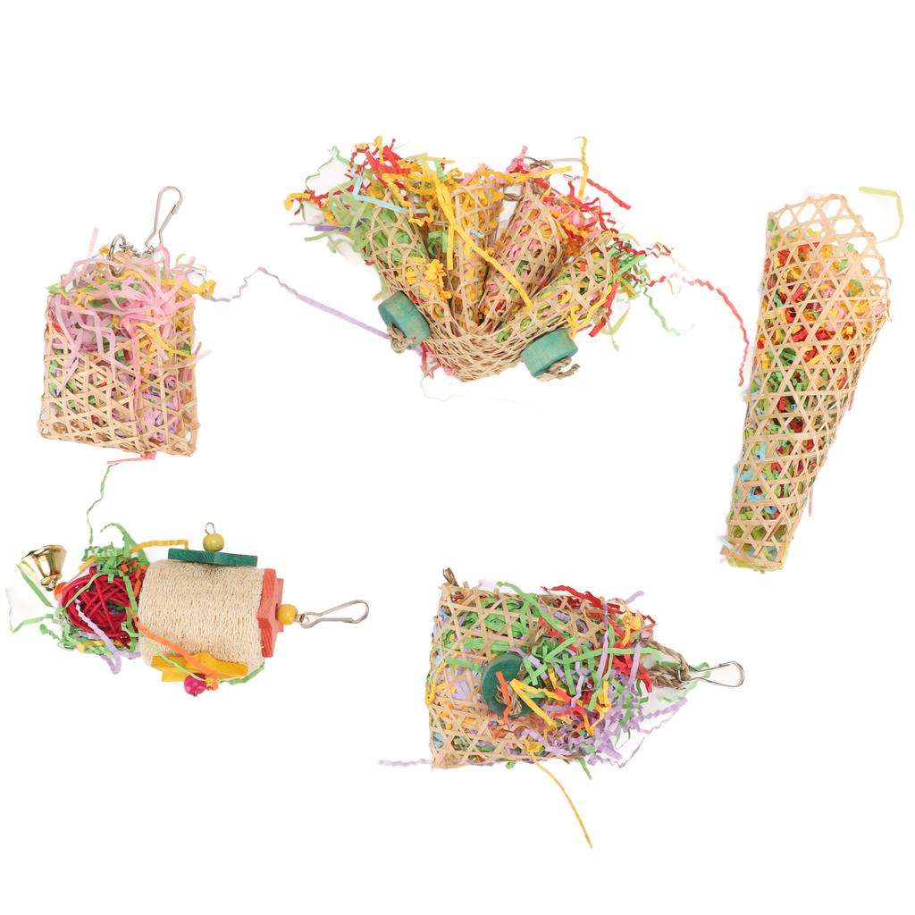 5Pcs Bird Shredder Toys Interesting Safe Hanging Foraging Chewing Toys with Metal Hooks for Travel