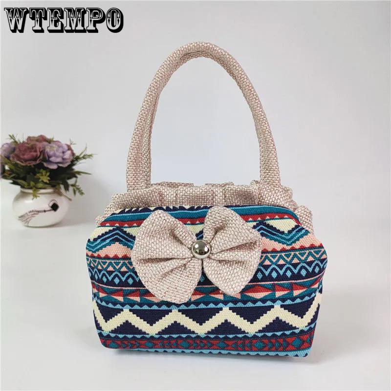 

WTEMPO Mini Ethnic-style Mom s Grocery Shopping Bags Hand-held Small Canvas Bags Casual Shopping Bags Coin Purse 1pc хакі