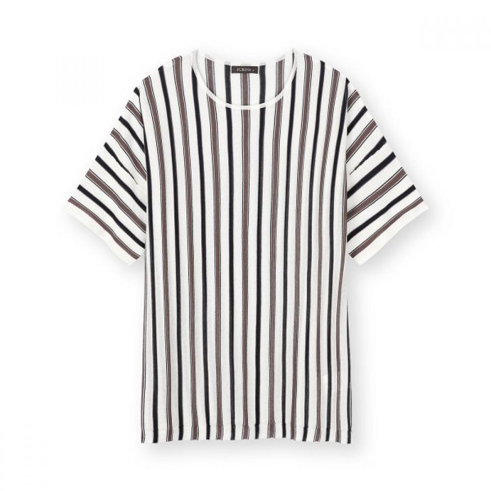 Furina Half Sleeve KniT T shirT verTical sTripe Marine Look white/M (90)