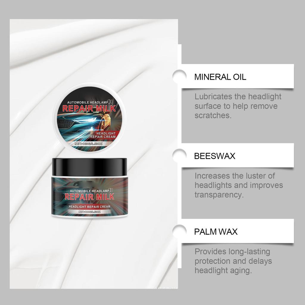 Car Headlight Scratch Removal Cream, Headlight Decontamination, Brightening, Refurbishment, Scratch Yellowing, Crystal Plating Agent 100g