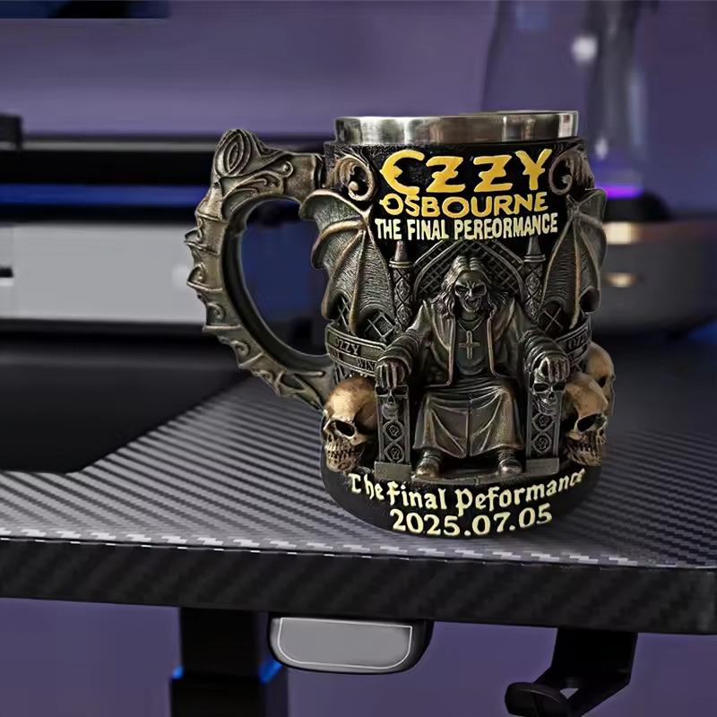 Halloweenový 3D pamětní hrnek Ozzyho Osbournea Nerezový hrnek na vodu s lebkou Pivní hrnek Šálek na kávu Nádobí na pití