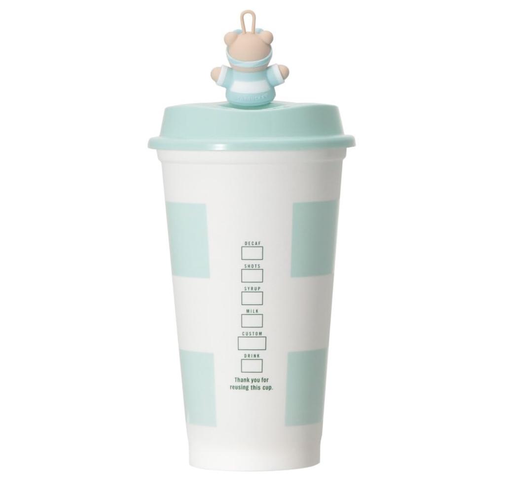Starbucks Gelato Pique Border Reusable Cup, Mint Green, 473ml + Bearista Cap, Gelato Pique Collaboration Reusable Set