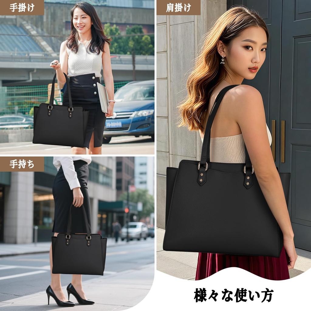 RAINSMORE Business Tote A4 Stands Large Shoulder with Perfect for Job and Black Women's Bag, Size, Alone, Water-Repellent, Capacity, 2-Way Bag, Studs,