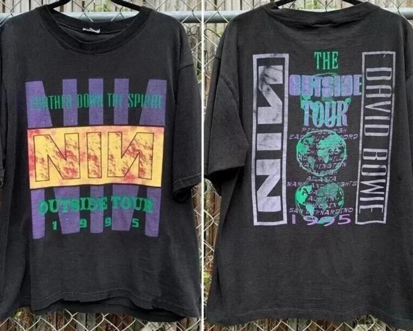 Nine Inch Nails David Bowie Outside Tour Two Sided Reprint T-Shirt Vintage 1995 S