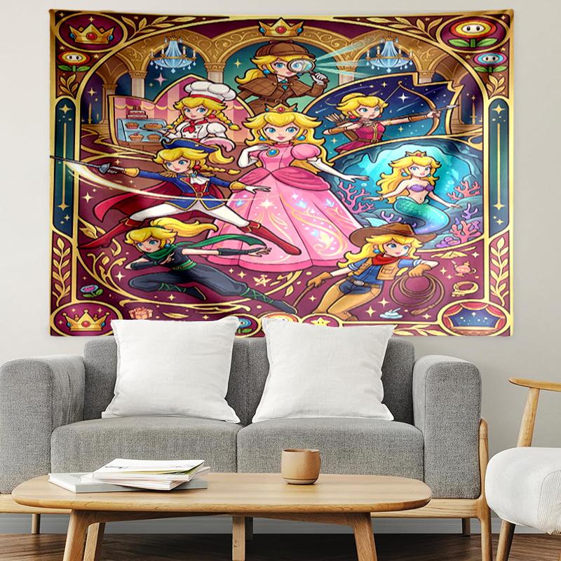 Princess Peach Toadstool Print Tapestry, Lightweight Wall Hanging, for Bedroom, Dorm, Living Room, Home Art Decor, Birthday Christmas Gift for Friends