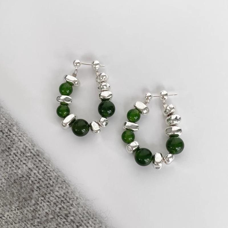 DOUDOUSTORE Silver needle Guofeng new Chinese style liquid special-shaped broken silver chalcedony earrings women s earrings