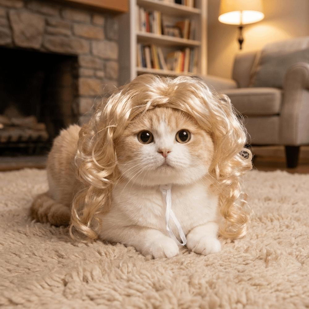 Eye-catching Cat Big Wave Wig Novelty Cat Headdress Spoof Wig Funny Pet Wig  Photo Props