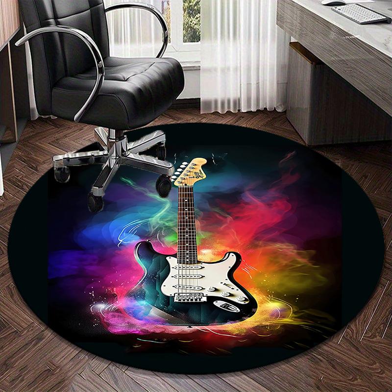 Colorful Guitar Dreams round carpet Chair cushion Round Entryway Rug, Soft Round Rugs for Living Room, Bedroom, Circle Carpet decor gifts