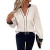 Plus Size Women's Chiffon Blouse, V-neck Long Sleeve Color Block Textured Top, Casual Commute Top for Women