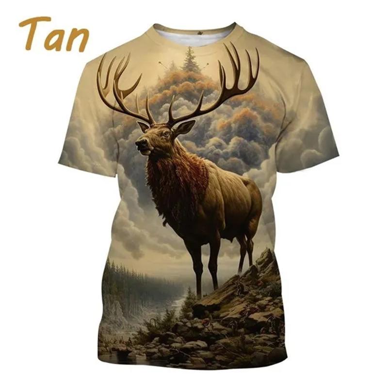Sommeroverdeler Herre Dame Elg Elg Hjort Jakt Kamuflasje 3D All Over Printed Oversized Kortermet T-skjorte Kule Klær Topper